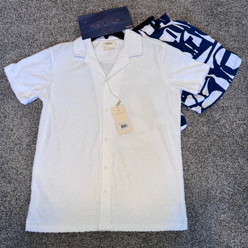 NWT Beach House Collection Men's Size Small White Textured Top Blue Swim Shorts